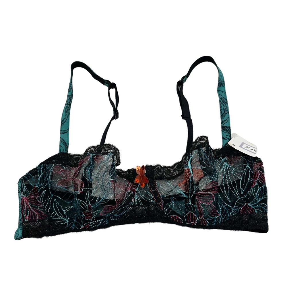 Barbara Paris | Teal & Black Lace Bra Size 34B